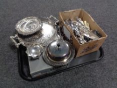 A tray of plated wares, cased and other cutlery,
