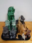 A tray of decorative Chinese modern carvings, resin figures,
