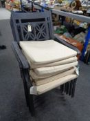 Six metal stacking garden armchairs