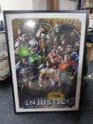 A framed Justice League print together with three further canvases and a Joker print