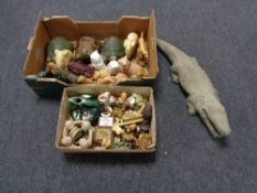 Two boxes of animal ornaments, Hornsea vase,