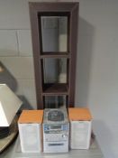 A Sony micro hi/fi system and a set of leather shelves