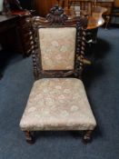 A late Victorian mahogany barley twist occasional chair