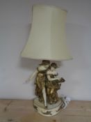 An early twentieth century painted metal figural lamp with shade