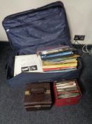 A luggage case of vinyl LP's and box sets together with two cases of 45's