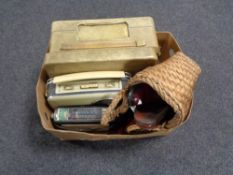 A box of radios, reel to reel player,