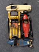 A tray of four tin plated motorcars