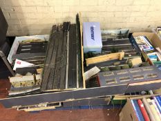 A quantity of built model railway track, buildings, scenery etc.