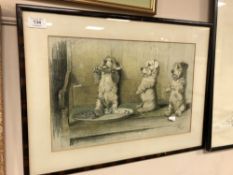 After Cecil Aldin : For What we Are About To Receive, chromolithograph, 28 cm x 42 cm, framed.