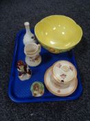 A tray of Maling bowl (a/f), Wedgwood vase,