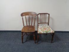 A mahogany occasional chair and pine kitchen chair