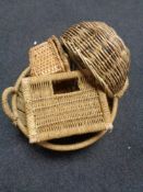 Five assorted wicker baskets