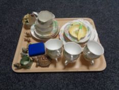 A tray of assorted china to include a twenty Royal Albert Crown china tea service, Wade whimsies,