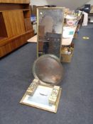 A gilt framed print of a spitfire, gilt hall mirror,