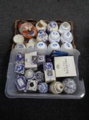 Two boxes of assorted china including Ringtons, storage jars,