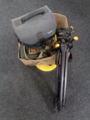 A box of electric shoe polisher, two cam corders,