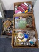 Four boxes of cuckoo clock, table lamp, glass ware,