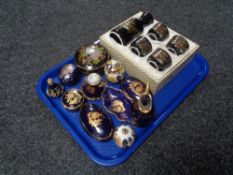 A tray of boxed Japanese sake set, Limoges trinket dishes and pill boxes,