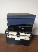 Three metal deed boxes