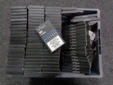 A plastic crate containing 200 Afinix vaping pods - mint
