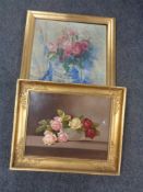 Two continental gilt framed oils on canvas - still life