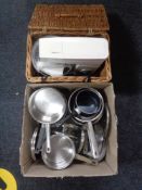 A box of aluminium sauce pans,