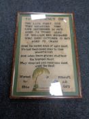 A framed nineteenth century sampler by Eliza Fritcroft