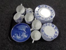 A tray of Portuguese blue and white tea service,