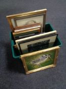 Two boxes of framed pictures and prints, portrait studies, photographs, etc, etc.