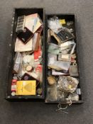 A large selection from a retired watch repairer in two large boxes including movements,
