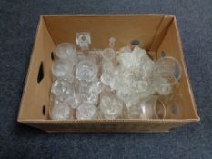 A box of glass ware, crystal, candle sticks,