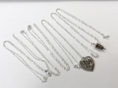 Six rope twist silver chains,