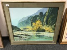 20th century school : a rocky landscape, oil on board, signed Moon, framed.