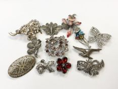 A collection of marcasite and paste-set costume jewellery,