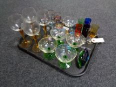 A tray of twentieth century glass, champagne and wine glasses,