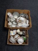 Two boxes of assorted china, Japanese Diane tea china, rose pattern tea china,