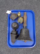 A tray of hand bells