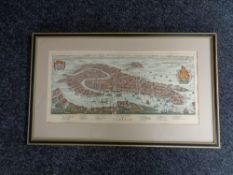 A black and gilt hand coloured map of venice