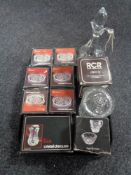 A tray of boxed D'arques crystal shallow dishes, vases, RCR lidded bowl,