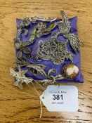 Ten silver and white metal marcasite brooches (10)