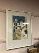 Continental school : Steps to a villa, watercolour, indistinctly signed, framed.