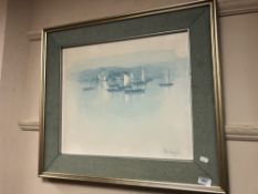 Continental school : Boats in harbour, oil on board, indistinctly signed, framed.