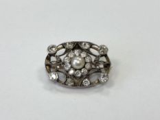 A fine Victorian natural pearl and diamond brooch,