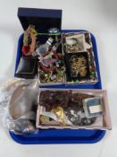 A tray of costume jewellery, wrist watches,