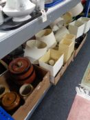 Three boxes of storage jars and table lamps