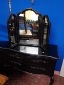 A decorative painted two drawer continental style chest and triple mirror