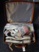 A vintage Antler bag of knitting accessories, wool,