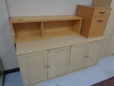Two oak and beech effect double door lockers,