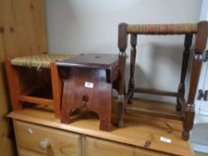 Three wooden footstools