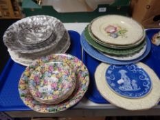 Two trays of James Kent Florita china bowls, Myott The Hunter bowls,